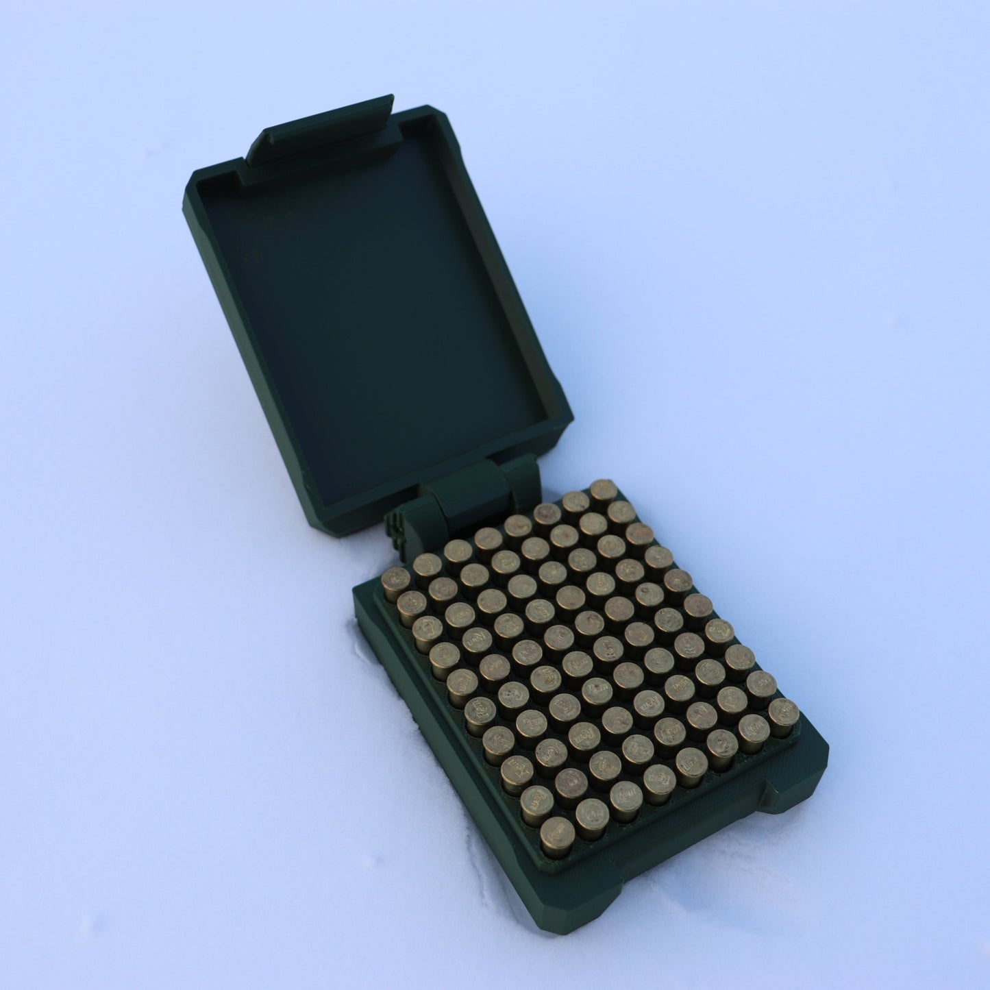 17 HMR rimfire ammo storage case with cartridges properly aligned