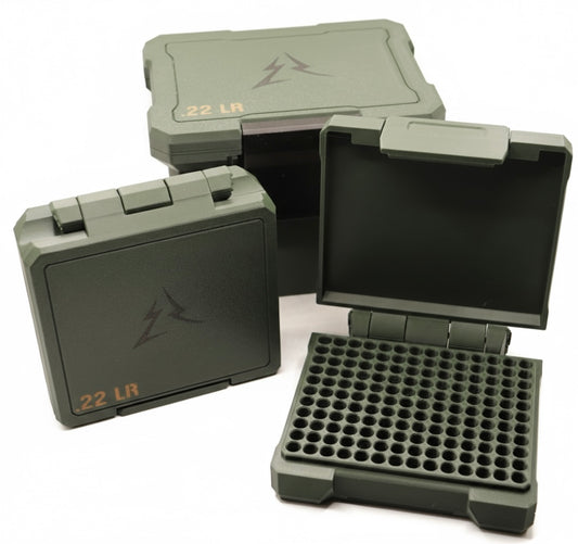 22 LR rimfire ammo storage box and 154 capacity cases that work together as a modular system