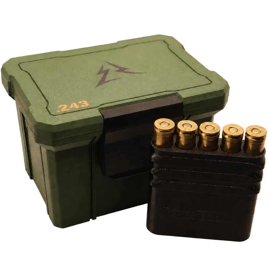 243 Winchester Ammo box compatible with a 5 round pocket pack