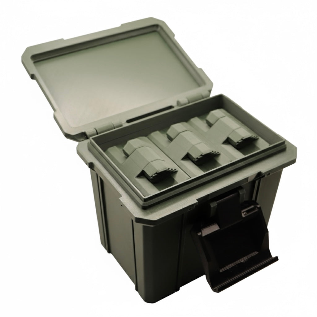 Rimfire ammo storage box with modular ammo case organization - 22 LR, 17 HMR and 22 Mag